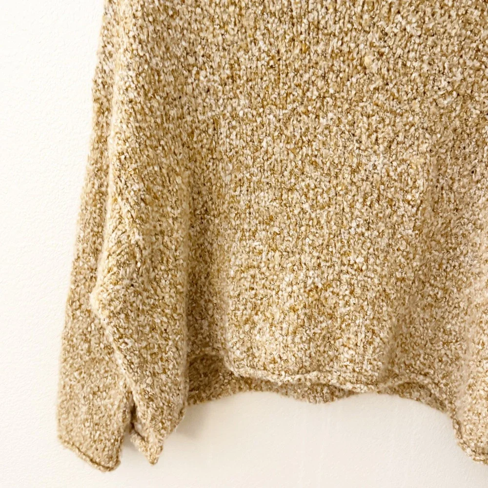 Free People BFF Cowl Neck Oversized Sweater Light Brown Boucle Knit Size Large
